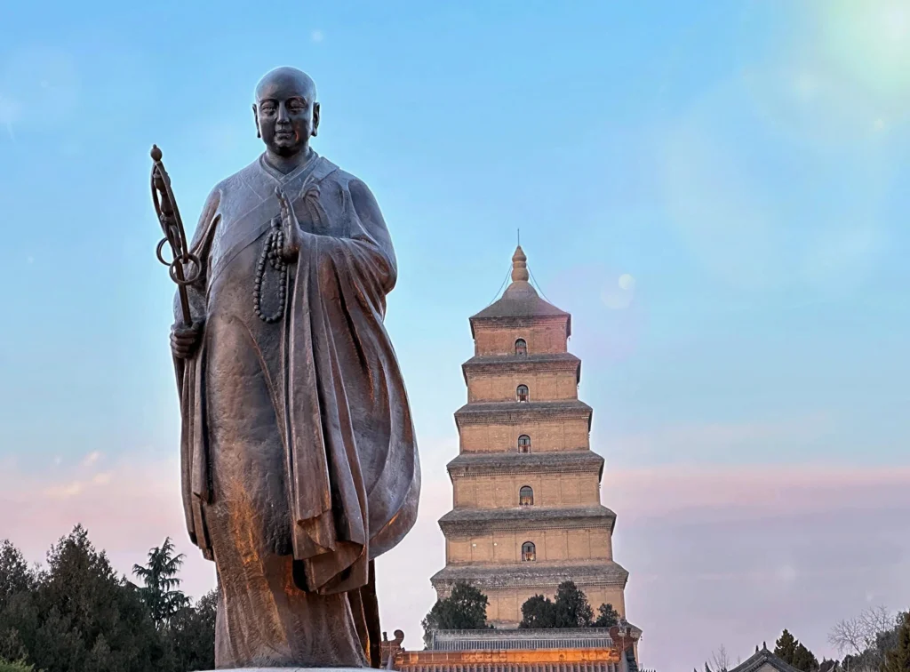 The Classic Photo Spot with the Stone Statue of Monk Xuanzang